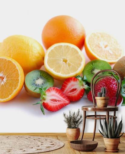 Sliced Fruit on White Background Wall Mural