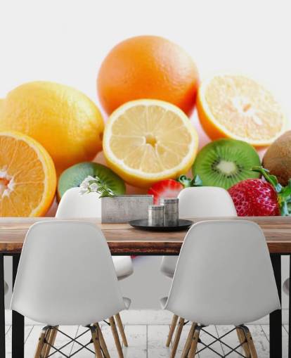 Mural de pared Frutas en rodajas sobre fondo blanco