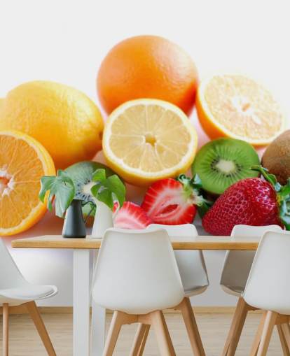 Sliced Fruit on White Background Wall Mural