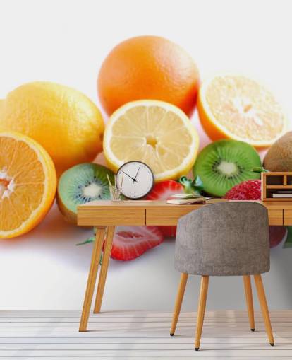 Mural de pared Frutas en rodajas sobre fondo blanco