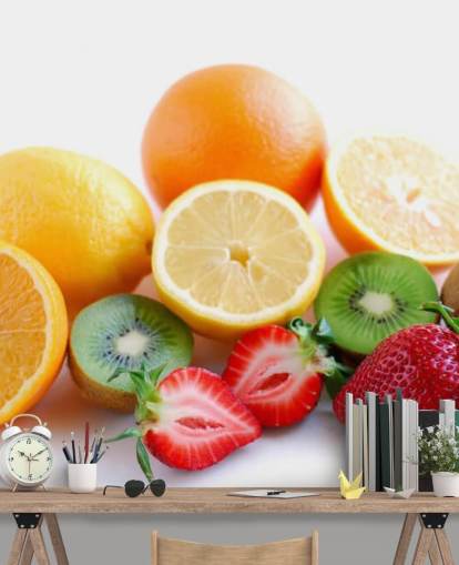 Sliced Fruit on White Background Wall Mural Sliced Fruit on White Background Wall Mural