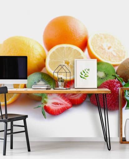 Mural de pared Frutas en rodajas sobre fondo blanco