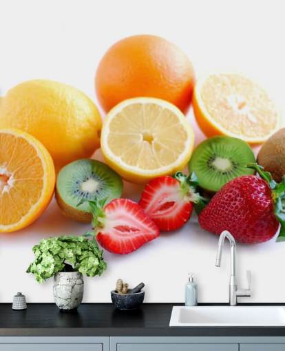 Sliced Fruit on White Background Wall Mural Sliced Fruit on White Background Wall Mural