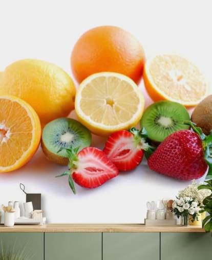 Sliced Fruit on White Background Wall Mural Sliced Fruit on White Background Wall Mural