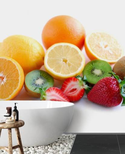 Mural de pared Frutas en rodajas sobre fondo blanco