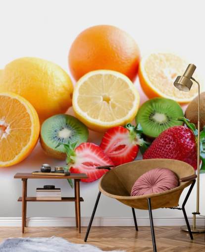 Sliced Fruit on White Background Wall Mural