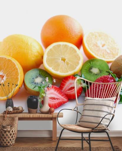 Gesneden fruit op witte achtergrond muurschildering Gesneden fruit op witte achtergrond muurschildering