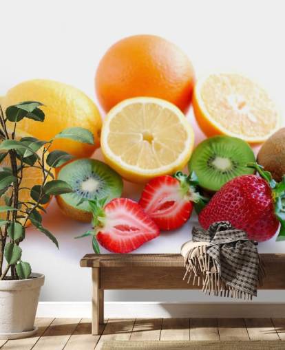 Sliced Fruit on White Background Wall Mural