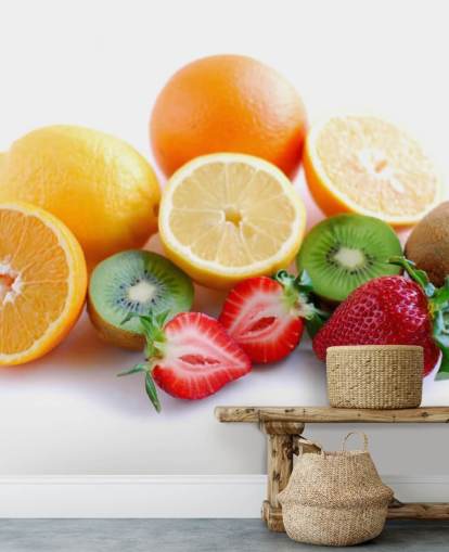 Sliced Fruit on White Background Wall Mural