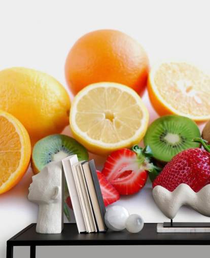 Sliced Fruit on White Background Wall Mural