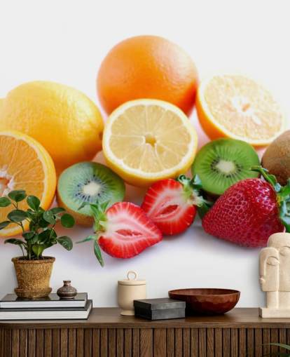 Mural de pared Frutas en rodajas sobre fondo blanco