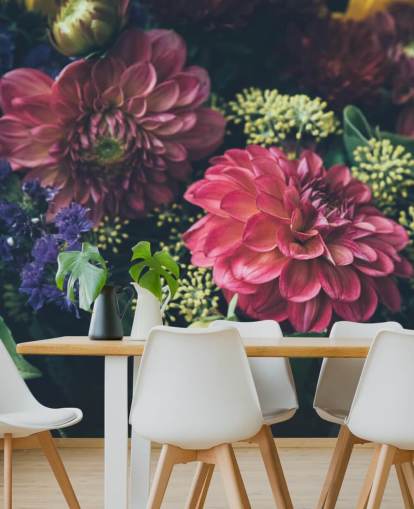 Pink, Blue and Yellow Dark Floral Wall Mural