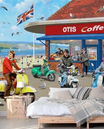 Mods Kaffe Bar Bakgrunn Mural 