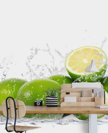Green Limes and Splashing Water Wall Mural