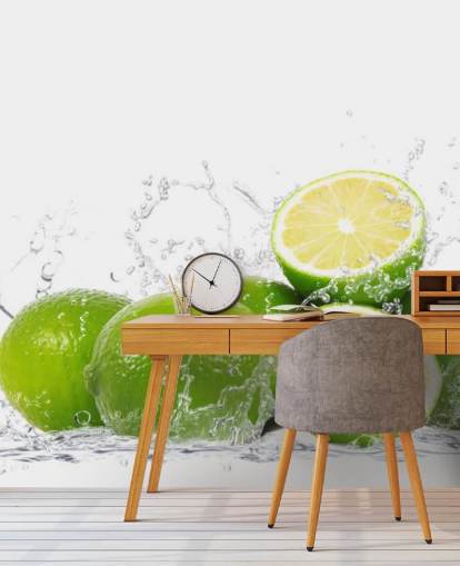 Mural de pared Limas verdes y salpicaduras de agua