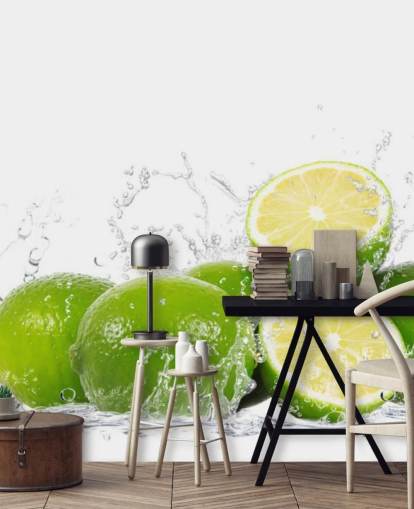 Green Limes and Splashing Water Wall Mural