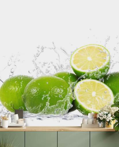 Gröna Limes och stänk vatten väggmålning