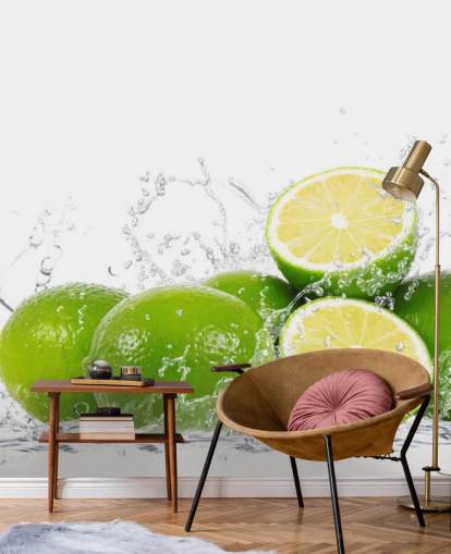 Green Limes and Splashing Water Wall Mural