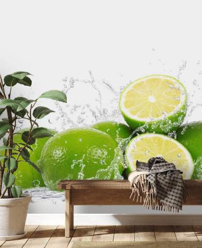 Mural de pared Limas verdes y salpicaduras de agua