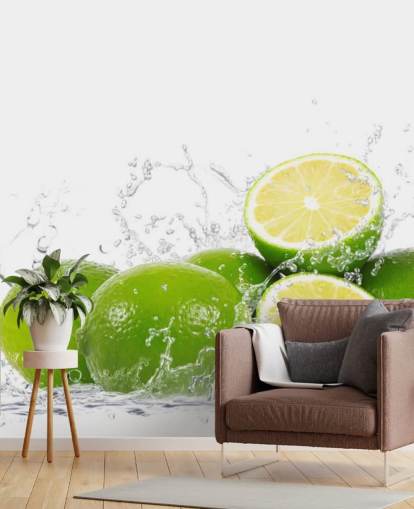 Green Limes and Splashing Water Wall Mural Green Limes and Splashing Water Wall Mural