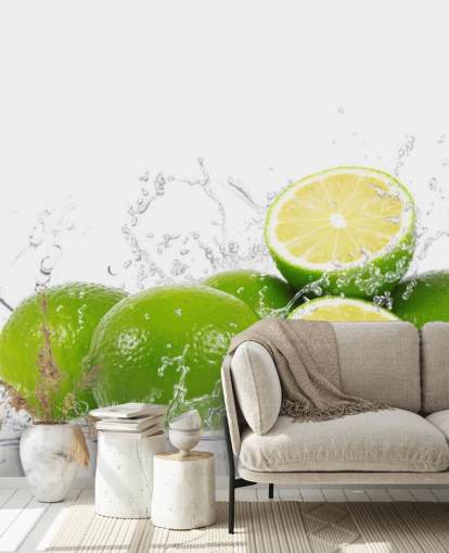 Green Limes and Splashing Water Wall Mural