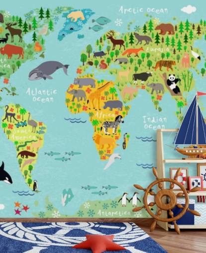 dieren wereld kaart behang