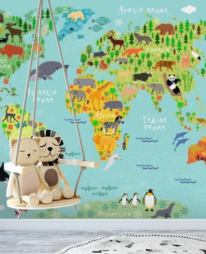 dieren wereld kaart behang dieren wereld kaart behang