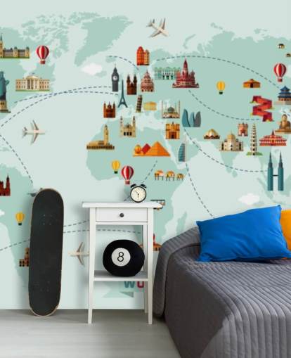 papel pintado colorido mapa de viaje para niños