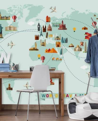 colourful kids travel map wallpaper