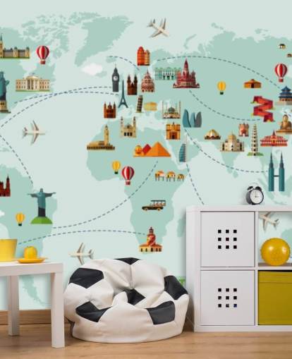 papel pintado colorido mapa de viaje para niños