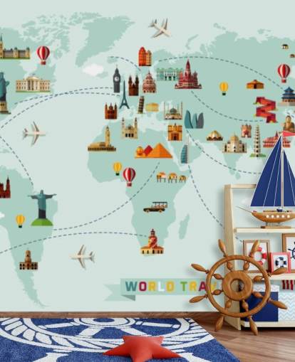 papel pintado colorido mapa de viaje para niños