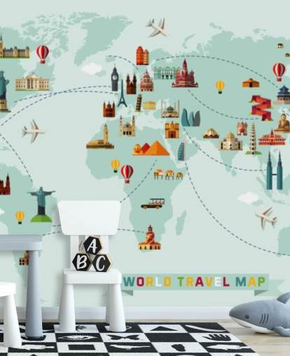 papel pintado colorido mapa de viaje para niños