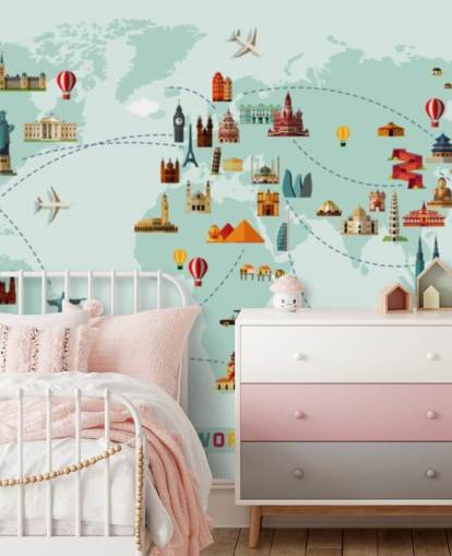 papel pintado colorido mapa de viaje para niños