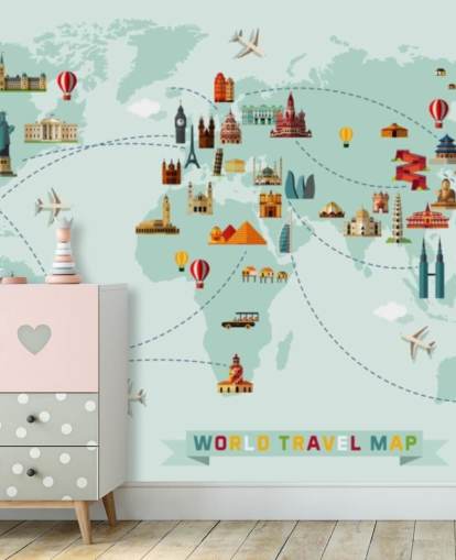 colourful kids travel map wallpaper