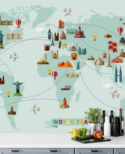 papel pintado colorido mapa de viaje para niños