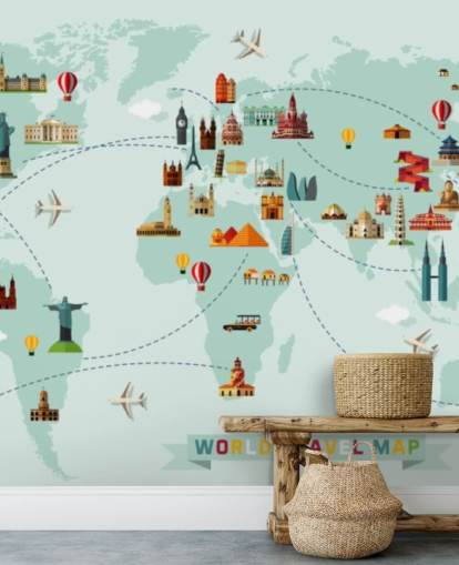 colourful kids travel map wallpaper