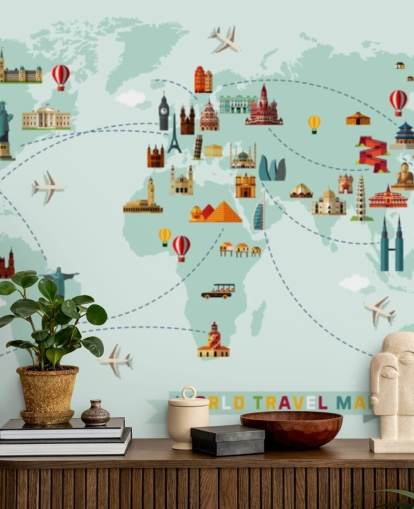 colourful kids travel map wallpaper