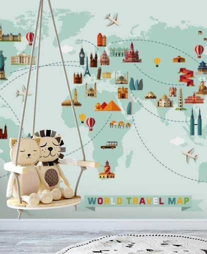 colourful kids travel map wallpaper