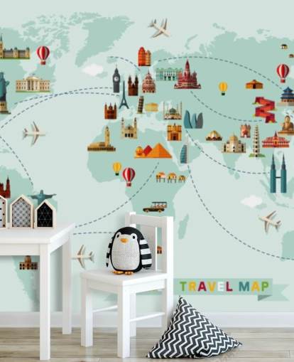 colourful kids travel map wallpaper