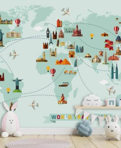 bunte Kinder Reisekarte Tapete