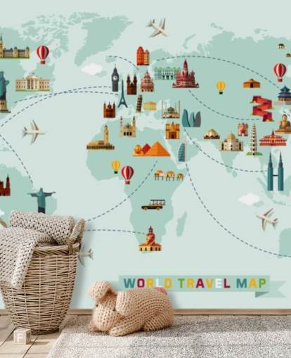 colourful kids travel map wallpaper
