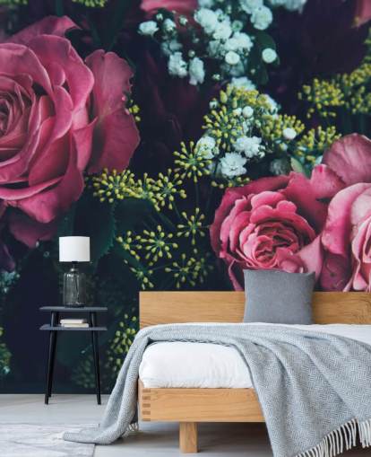 Carta da parati murale con bouquet di rose rosa scuro Carta da parati murale con bouquet di rose rosa scuro