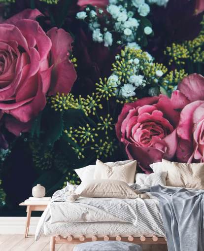 Dark Floral Pink Rose Bouquet Wallpaper Mural Dark Floral Pink Rose Bouquet Wallpaper Mural