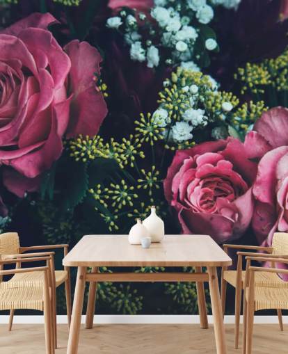 Mørk Blomster Rosa Rose Bukett Bakgrunn Mural