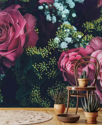 Dark Floral Pink Rose Bouquet Wallpaper Mural Dark Floral Pink Rose Bouquet Wallpaper Mural