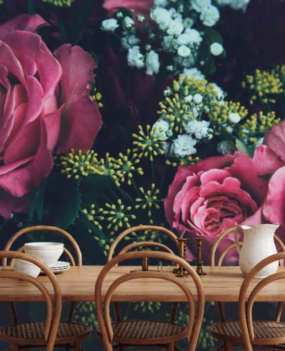 Mørk Blomster Rosa Rose Bukett Bakgrunn Mural