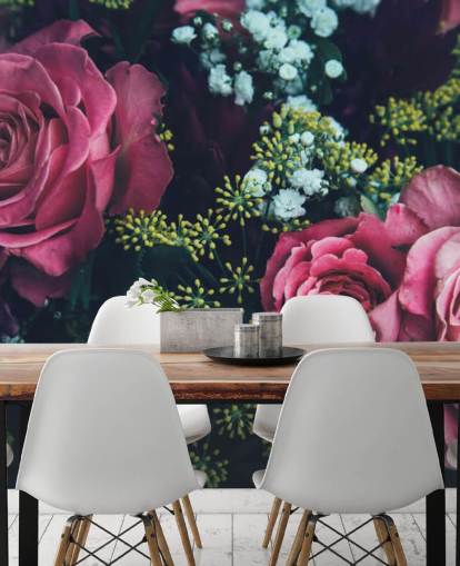 Mørk Floral Pink Rose Bouquet Baggrund Mural Mørk Floral Pink Rose Bouquet Baggrund Mural