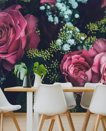 Dark Floral Pink Rose Bouquet Wallpaper Mural
