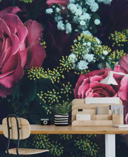 Mørk Blomster Rosa Rose Bukett Bakgrunn Mural