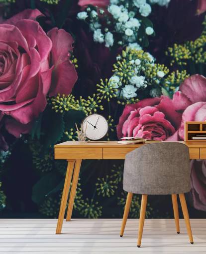 Papier Peint Fresque Bouquet de roses roses